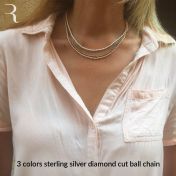 3 Colors Sterling Silver Diamond Cut 3mm Ball Chain