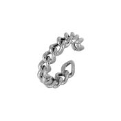 Curb link design open back Rhodium plated silver ring (Large)