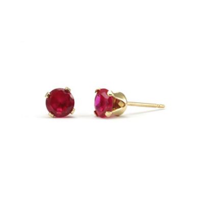 Yellow Gold Filled 5mm Buttercup Earring +Fuchsia Stone