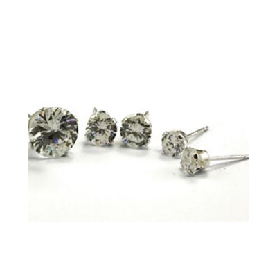 925 Sterling Silver 3mm Buttercup Earring + Clear Stone