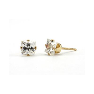 Yellow Gold Filled 5mm Buttercup Earring +Square Clear Zirconia Stone