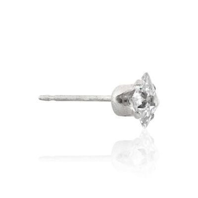 925 Sterling Silver 4mm Square Buttercup Earring +Zirconia Stone
