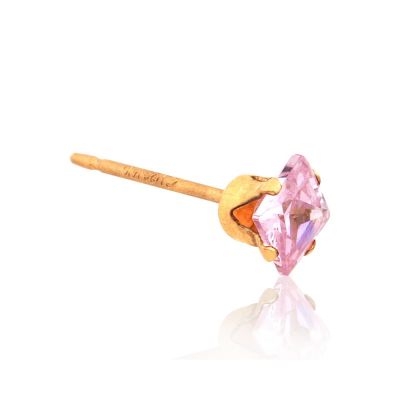 Yellow Gold Filled 4mm Buttercup Earring +Pink Stone