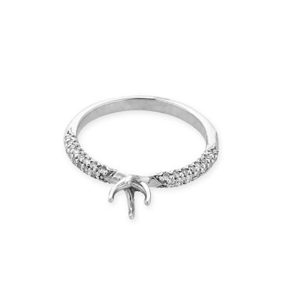 14K White Gold Soliter Ring For 0.35Ct Central Stone + 0.24Ct Diamonds