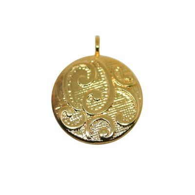 14K Gold Plated Round Pendant 15mm