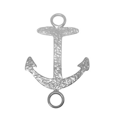 925 Sterling Silver Large Anchor With 2 Rings Pendant
