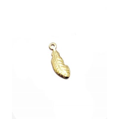14K Gold Plated Feather Pendant 15mm