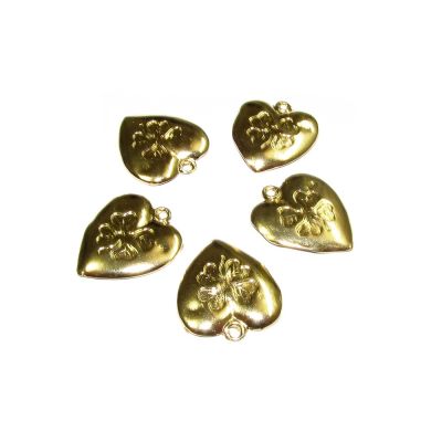 14K Gold Plated Heart with Four-Leaf Clover Pendant