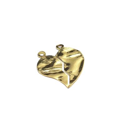 14K Gold Plated Hammered Halved Heart Pendant
