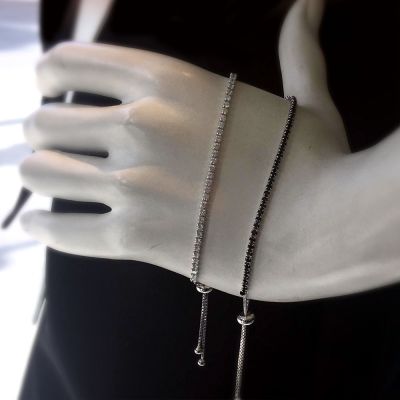 925 Sterling Silver Tie Tennis Bracelet Set Up With Black Or White Stones