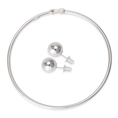 925 Sterling Silver Bangle & Ball Stud Earring Set