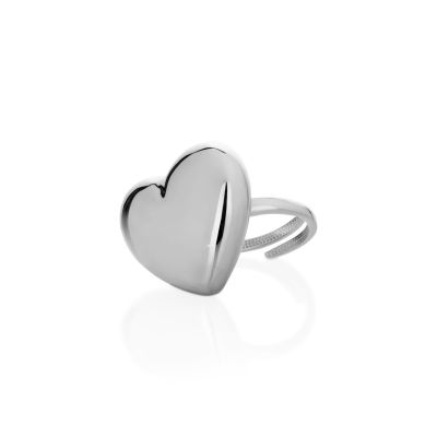 Adjustable Silver Ring with Large Heart