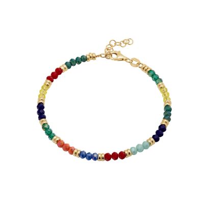 Gold plated silver bracelet with red, green, yellow, blue & pink crystals