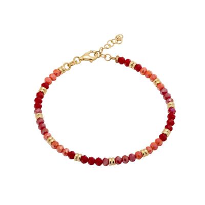 Gold plated silver bracelet with red and pink crystal beads