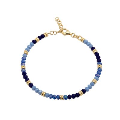 Gold plated silver bracelet with shades of blue crystal beads