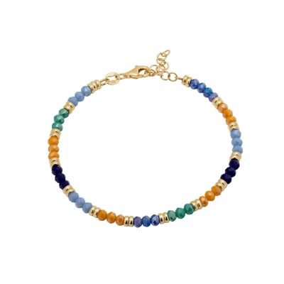 Gold plated silver bracelet with blue green & orange crystal beads