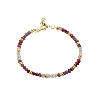 Gold plated silver bracelet with burgundy crystal beads