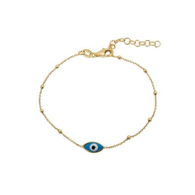 Gold Plated silver bracelet with light blue enamel eye