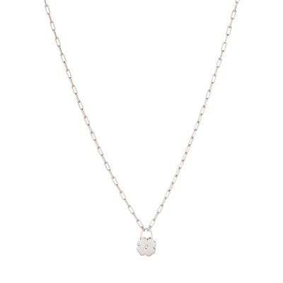 Rhodium Plated Silver Necklace with 4 leaf clover charm