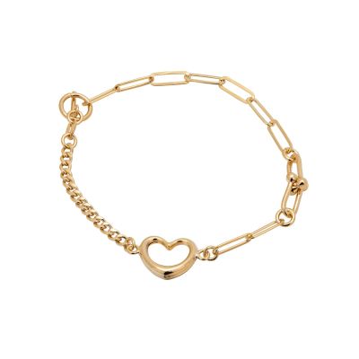 Gold plated silver bracelet with heart charm and toggle clasp