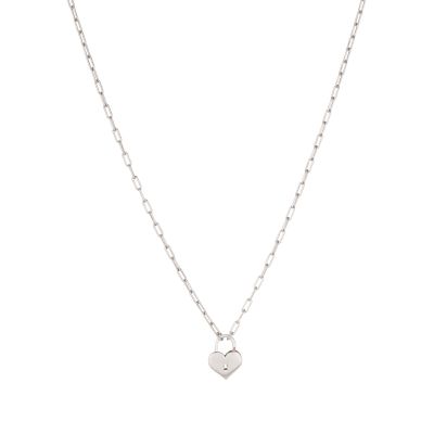 Rhodium Plated Silver Necklace with heart shaped lock pendant