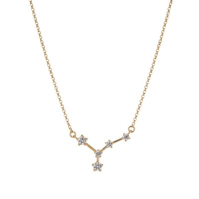 Gold Plated Silver Zodiac Necklace with 5 CZ Stones - Cancer