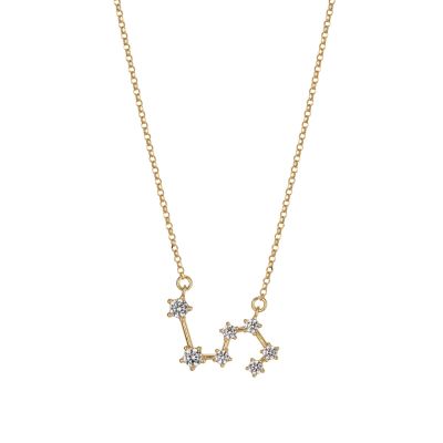 Gold Plated Silver Zodiac Necklace with 7 CZ Stones - Leo