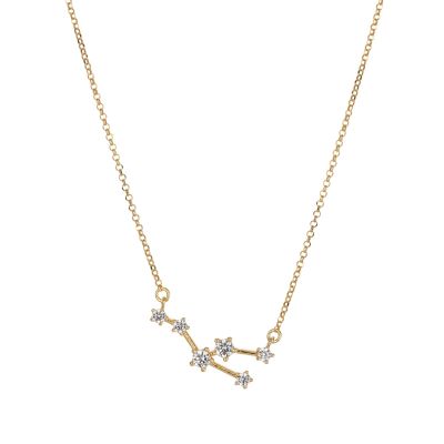 Gold Plated Silver Zodiac Necklace with 6 CZ stones - Taurus