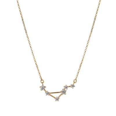 Gold Plated Silver Zodiac Necklace with 6 CZ stones - Libra