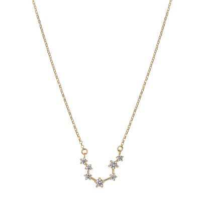 Gold Plated Silver Zodiac Necklace with 7 CZ Stones - Aquarius