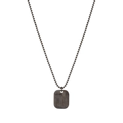 Ruthenium plated silver beaded necklace with dog tag plate pendant