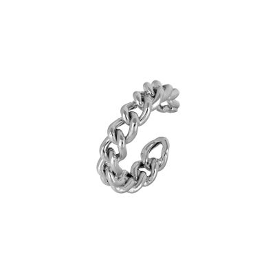 Curb link design open back Rhodium plated silver ring (Small)