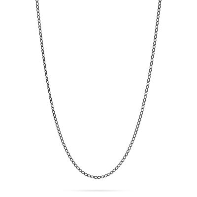 925 Sterling Silver Black Flat Curb Link Chain 0.7X2.4mm