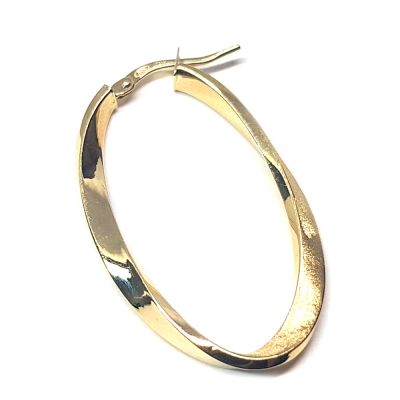 14K Yellow Gold Textured Hoop Earring Oval 30X25 Dia W/Snap