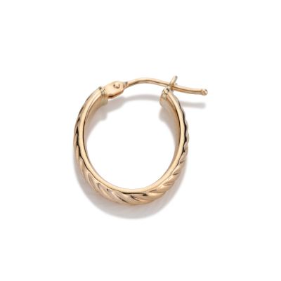 14KY Gold Oval Textured Hoop Earring