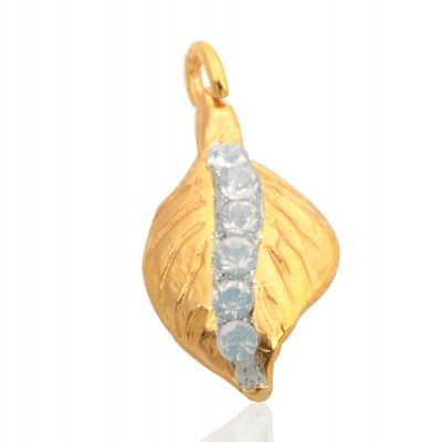 Yellow Gold Plated Leaf Pendant Sets W/White Crystals