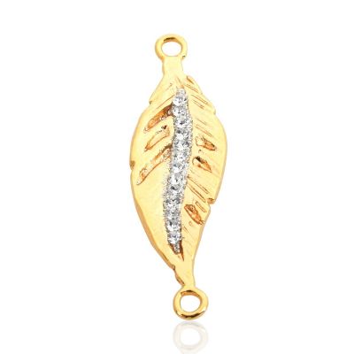 Yellow Gold Plated C'Z Leaf Pendant With Two Links Pendant