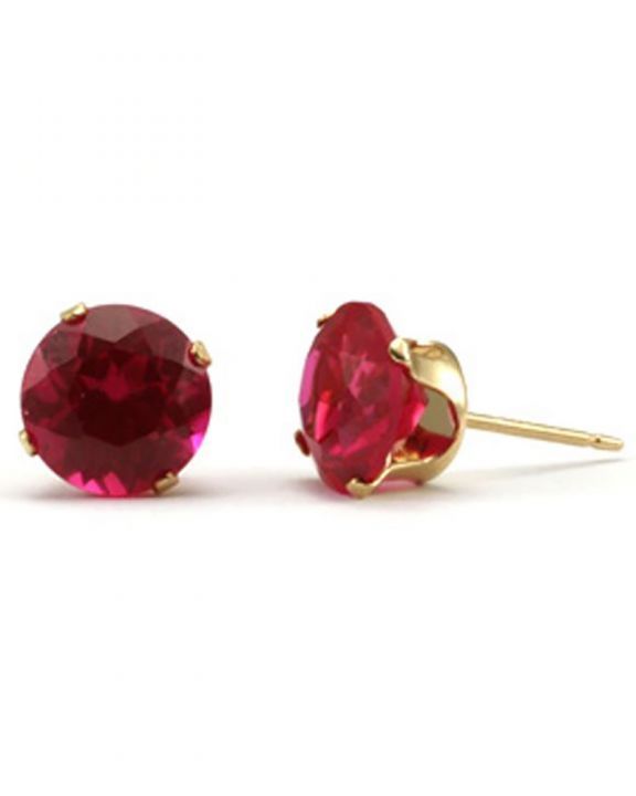 Yellow Gold Filled 6mm Buttercup Earring +Fuchsia Stone