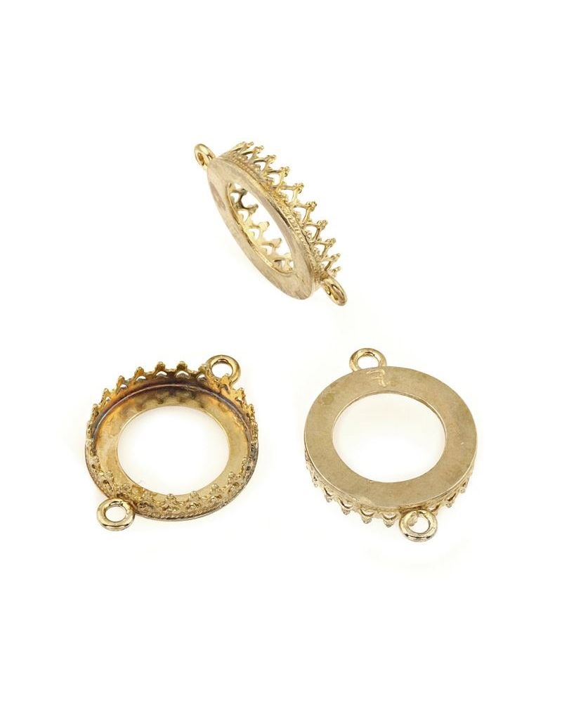 Brass Connector 16mm Round Bezel Cup With Decorative Trim & Two Rings