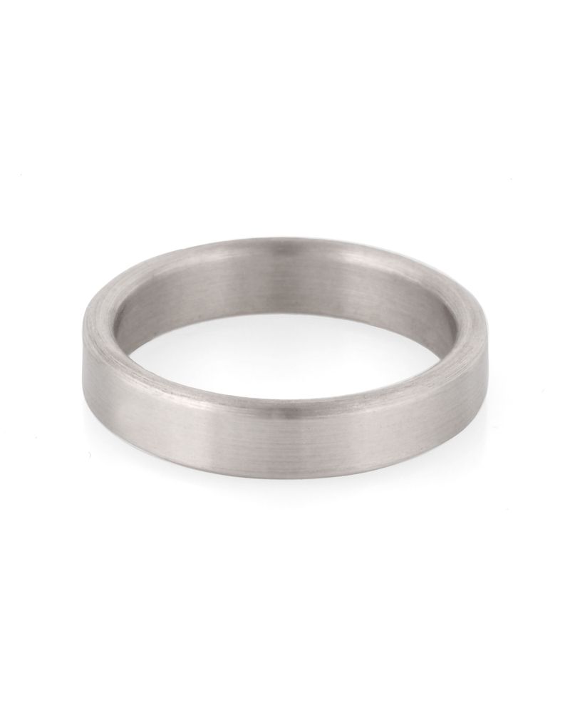 14K White Gold 4mm Flat Wedding Band With Rounded Corners Size 52