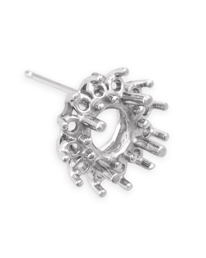 14K White Gold Round Setting Cluster Earring 1Ct + 12 3Pt Stones