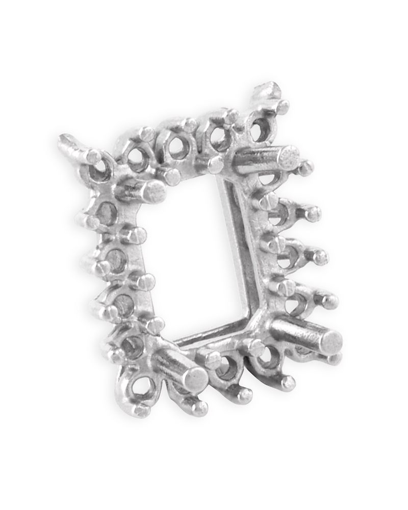 14K White Gold Emerald Setting Cluster 6X8 + 18 2Pt Stones