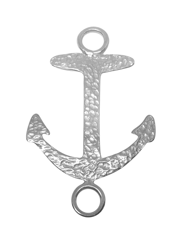 925 Sterling Silver Large Anchor With 2 Rings Pendant