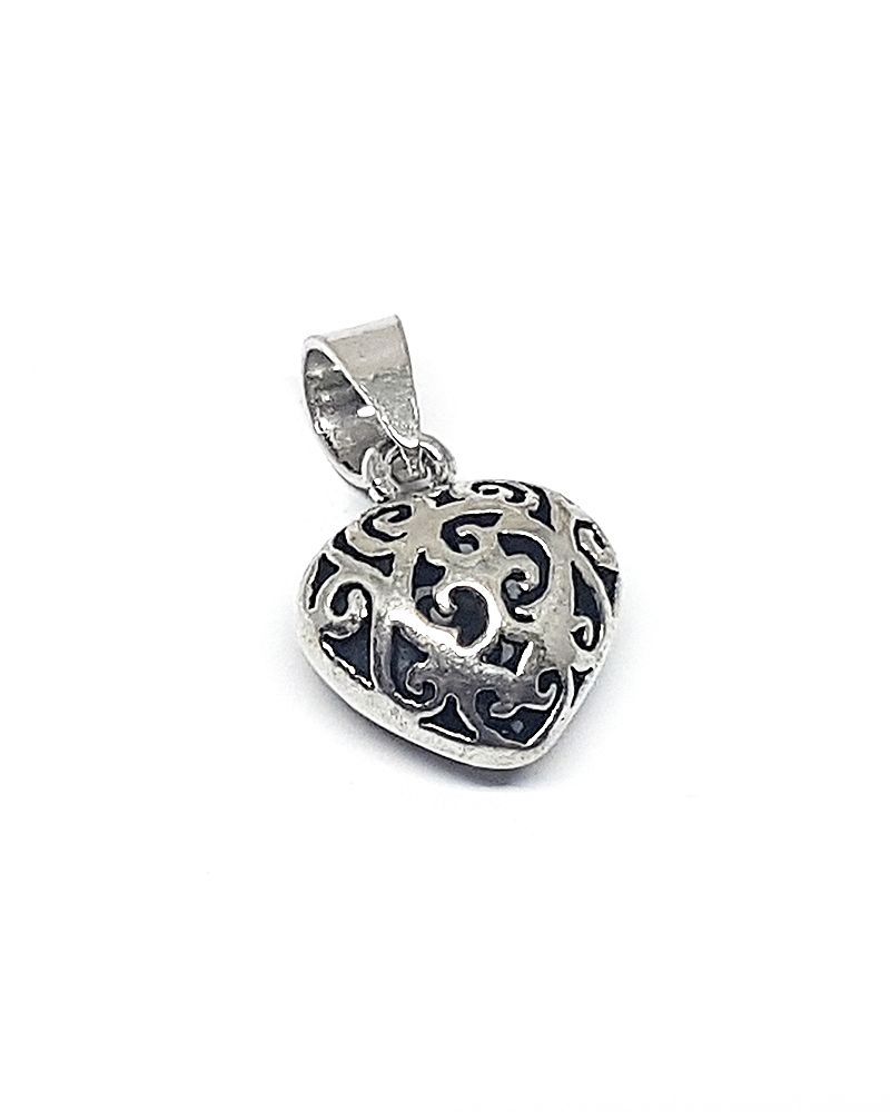925 Sterling Silver Heart Textured Pendant Charm 15X12mm