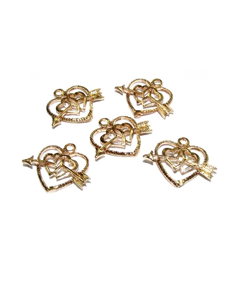 14K Gold Plated Hearts With Arrow Pendant