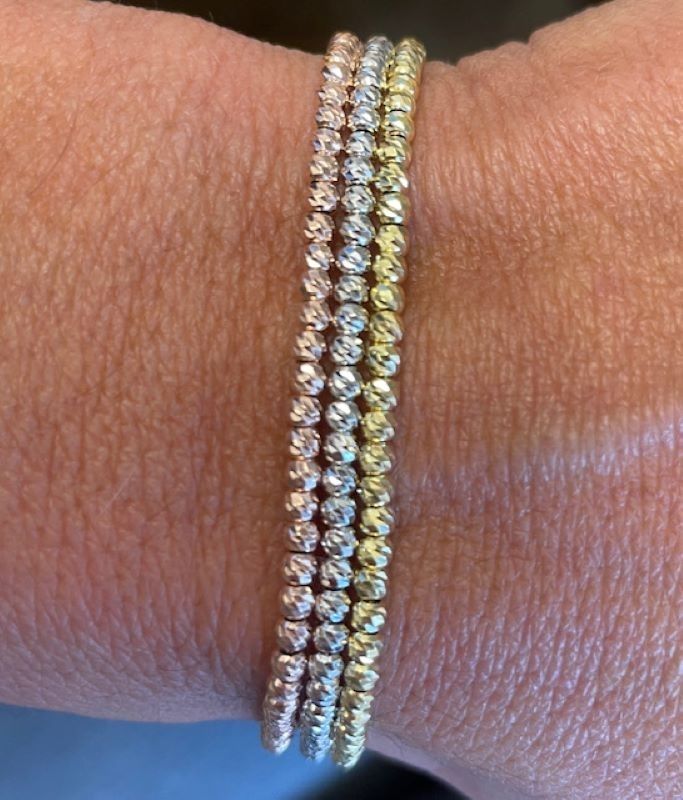 925 Sterling Silver Diamond Cut Bead Bracelets Available In 2 Colors