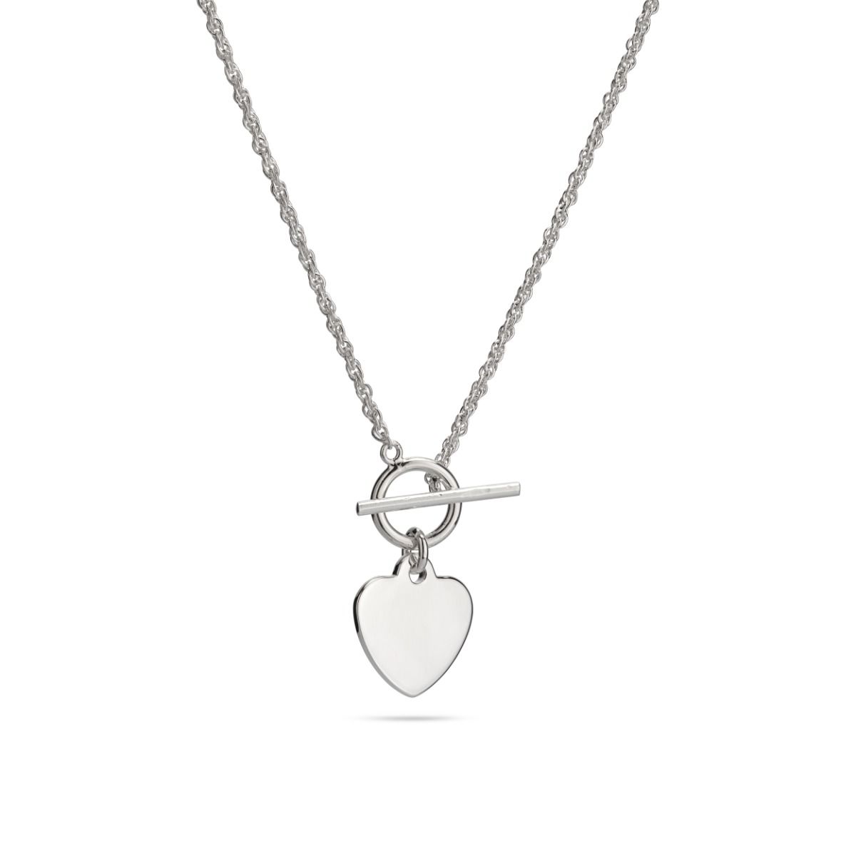 925 Sterling Silver Necklace 11mm Flat Heart Pendant + T-Clasp