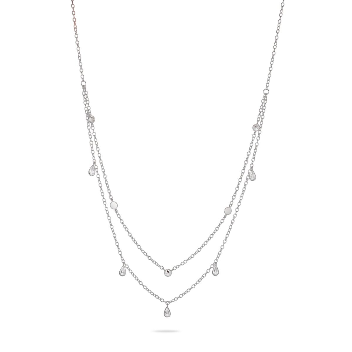925 Sterling Silver Layered Necklace with Zircon Drops