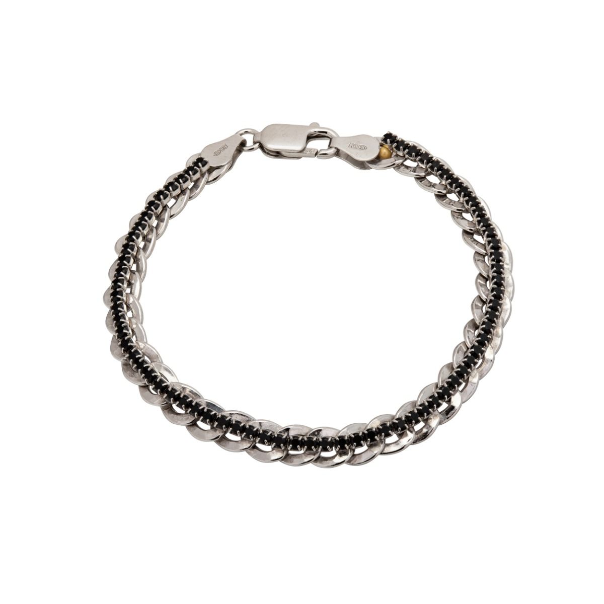Rhodium plated silver bracelet with black CZ stones