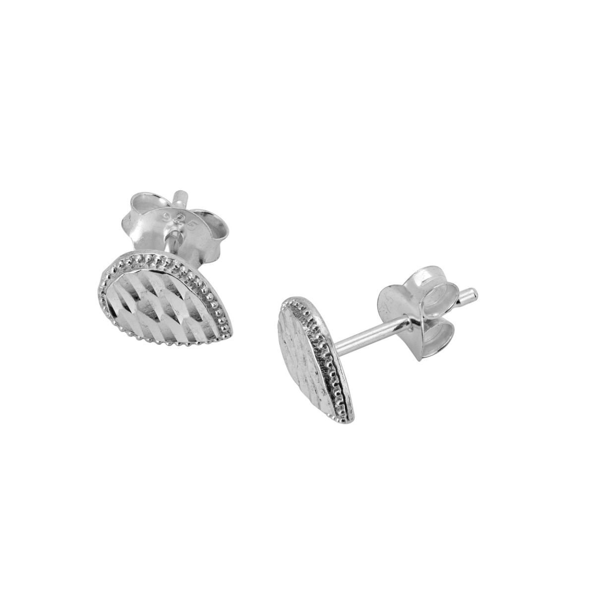 925 Sterling Silver Teardrop Stud Earring With Diamond-Cut Texture